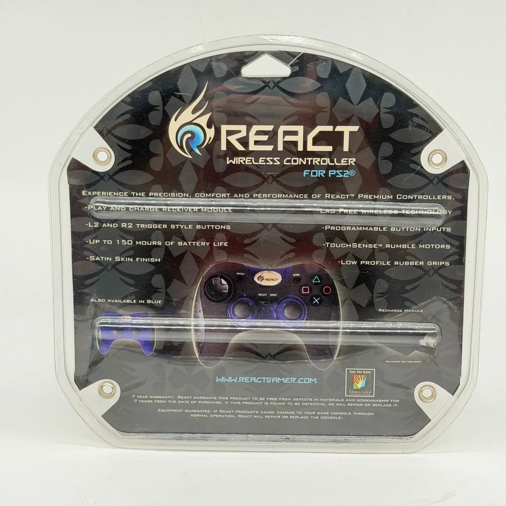 React Wireless Controller for PS2 PlayStation 2 Black Blue 2.4GHz PS2900RT New